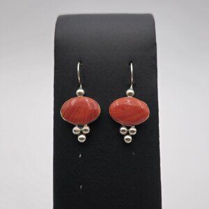 Sterling Silver Oval Red Shell Unique Earrings A2035